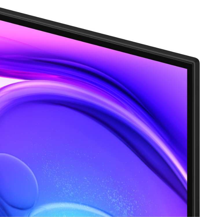 Televisão Samsung Q6F 2025, Smart TV 4K QLED 55", ecrã preto com imagem de tons de azul e violeta.