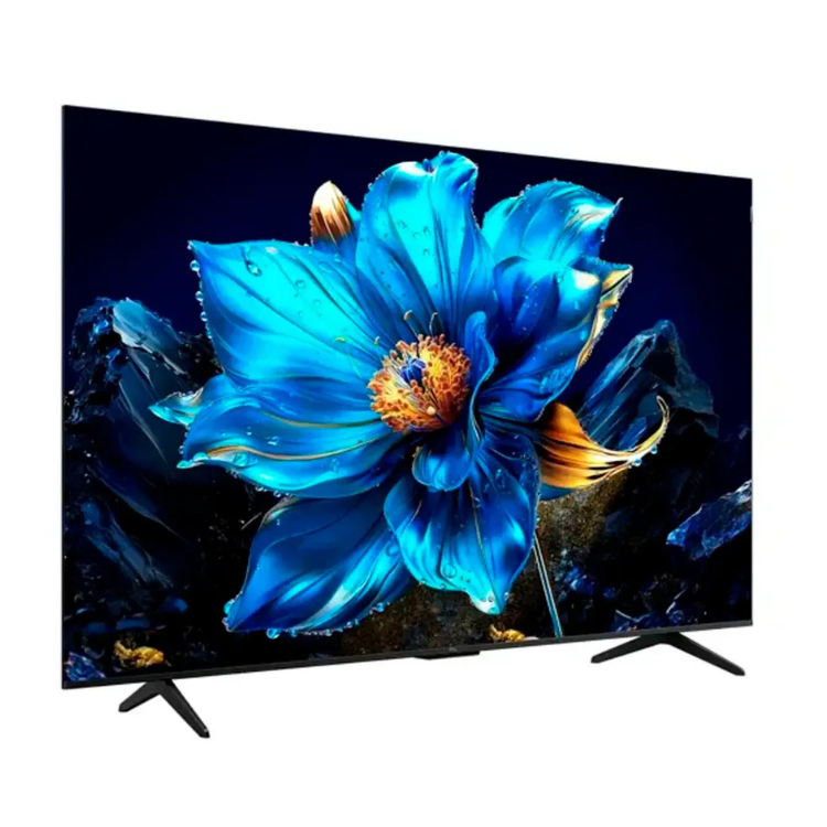TCL P7K 2025 Smart TV 43" LED 4K Ultra HD com imagem de flor azul vibrante.