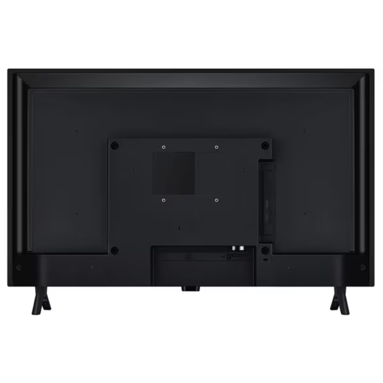 TV LG LR60 2025 Smart TV 4K LED 43" preto, vista traseira com suporte de parede e pés.