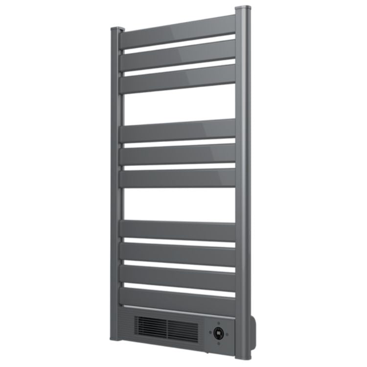 Toalheiro elétrico Cecotec Ready Warm 9780 Ceramic Towel Inox cinza com 6 barras horizontais e controle na parte inferior.