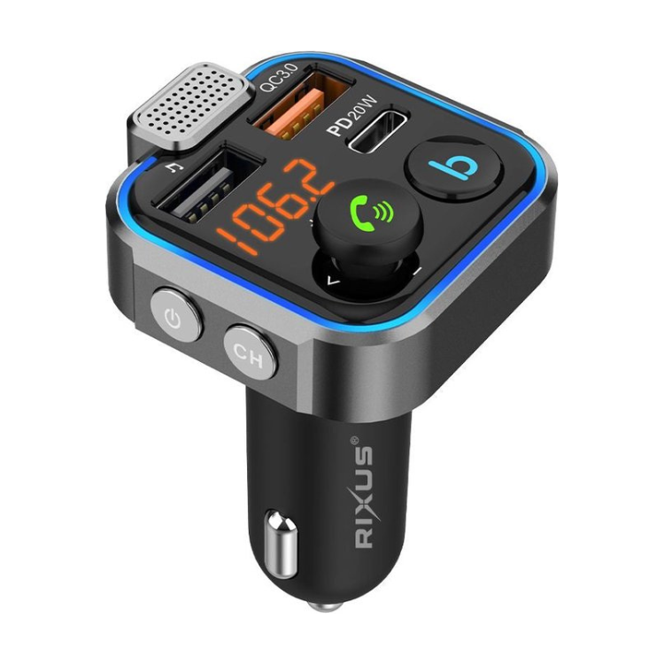 Transmissor FM/Carregador Rixus Metal PD 20W