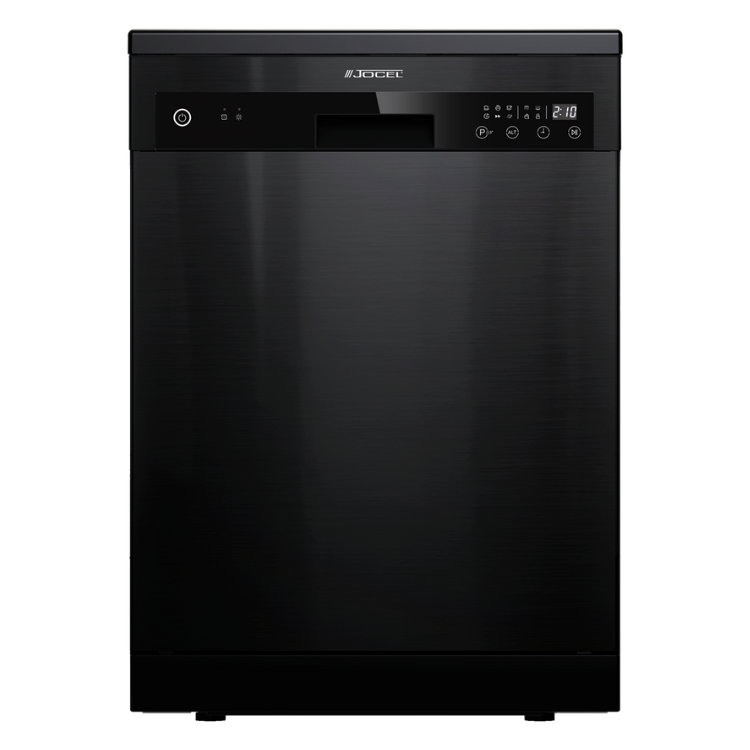 Jocel black dishwasher, 15 sets, stainless steel finish, digital display and control panel.