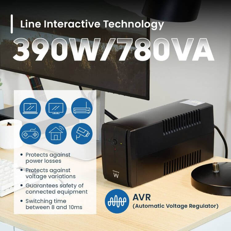 UPS Ewent EW3995 780VA/390W Line-Interactive AVR 2 Tomadas Schuko