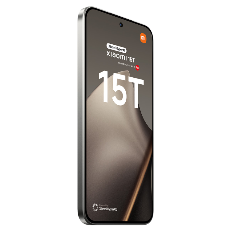 Smartphone Xiaomi 15T 5G cinzento com ecrã preto e logótipo Xiaomi.