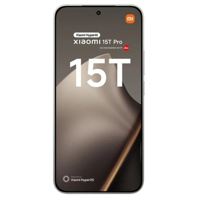 Smartphone Xiaomi 15T Pro 5G cinzento, com ecrã ligado a mostrar marca e modelo.