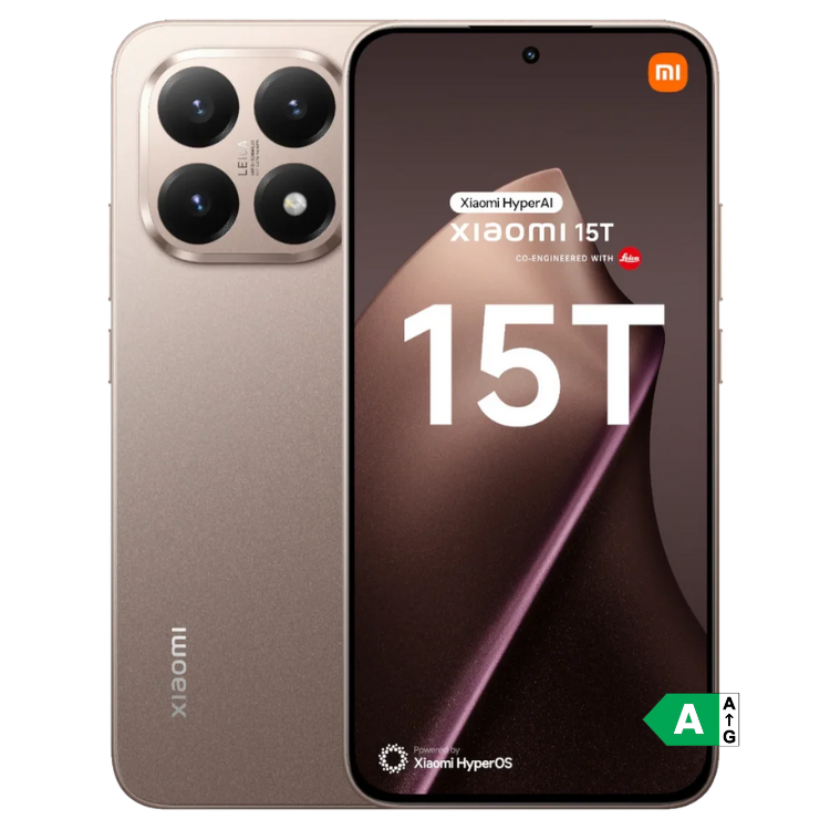Smartphone Xiaomi 15T 5G 12GB/256GB Dual Sim Dourado, frente e verso visíveis, câmaras quádruplas e ecrã de 6.83 polegadas.