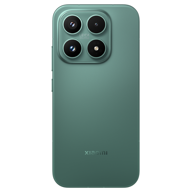 Smartphone Xiaomi verde com quatro câmeras Leica na parte de trás.