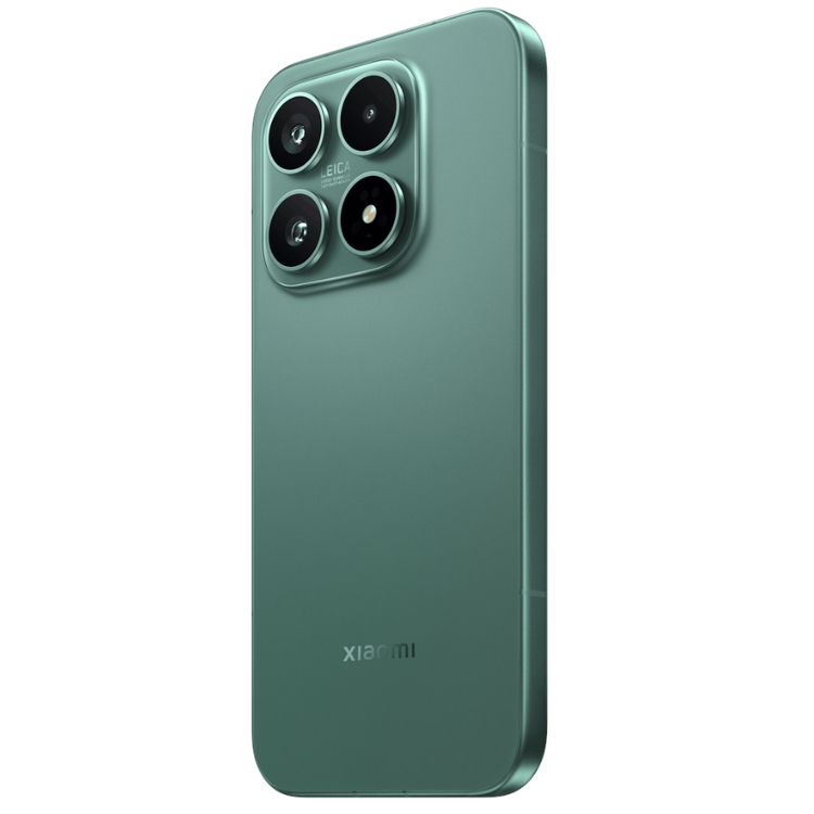 Smartphone Xiaomi verde com quatro câmeras na parte traseira e logotipo Xiaomi na parte inferior.