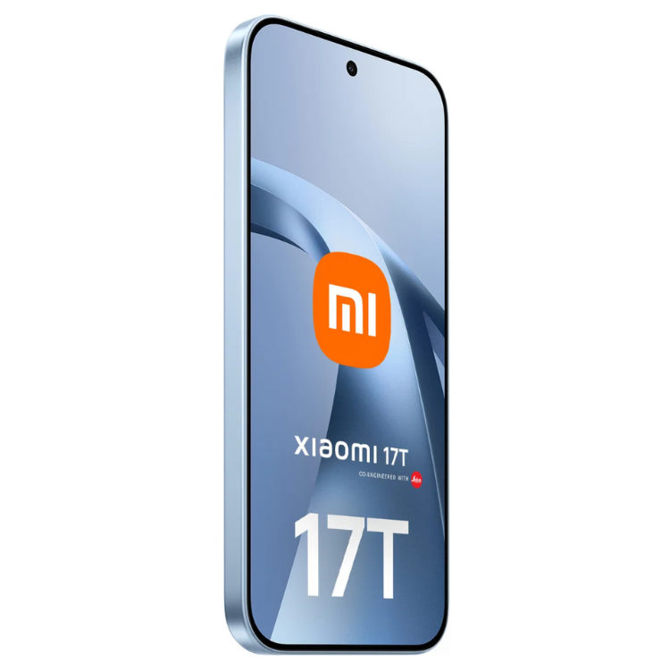 Smartphone Xiaomi 17T azul com logotipo MI e detalhes em ecrã