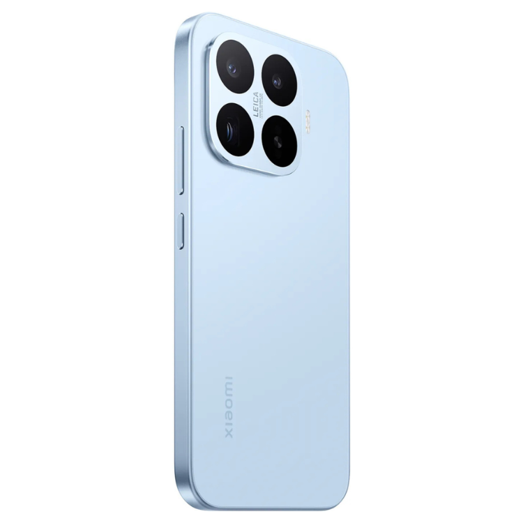 Smartphone Xiaomi 17T 5G azul, com quatro câmeras traseiras e logotipo Xiaomi na parte inferior.