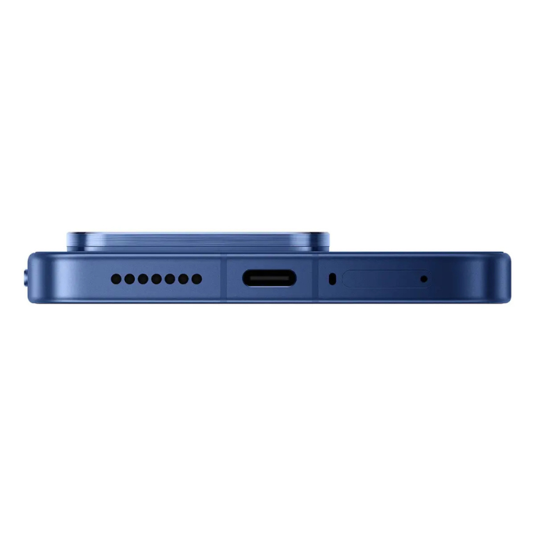 Smartphone Xiaomi 17T Pro 5G, azul, vista lateral, com várias aberturas para som, USB e outros.