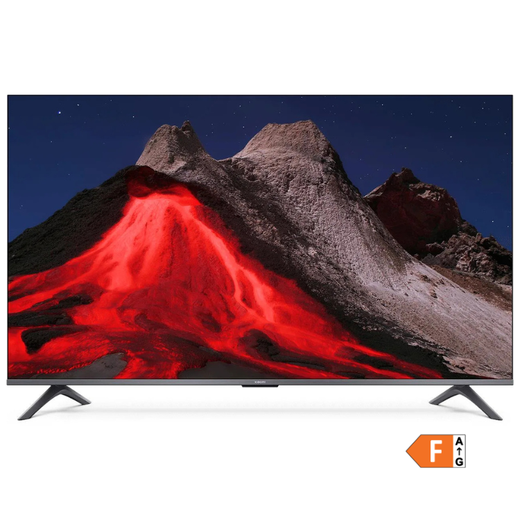 Televisão Xiaomi A PRO 2026 Smart TV 4K QLED 65" com imagem de montanha com lava a fluir.