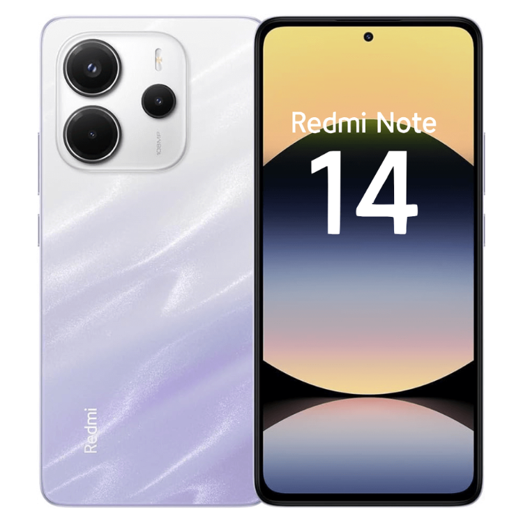 Smartphone Xiaomi Redmi Note 14 roxo, 6GB/128GB, Dual Sim, com ecrã e câmaras triplas.