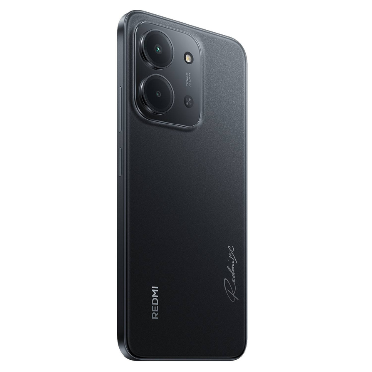 Smartphone Xiaomi Redmi 15C preto, 4GB/256GB, câmara dupla e logótipo Redmi na parte traseira.