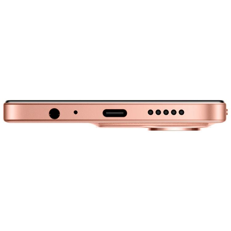 Smartphone Xiaomi Redmi 15C cor laranja, lado direito com várias entradas.