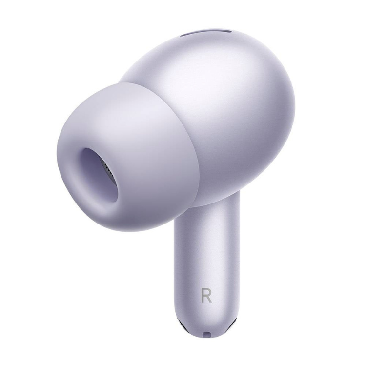 Auricular Bluetooth Xiaomi Redmi Buds 6 Pro roxo, vista lateral de um dos auriculares.
