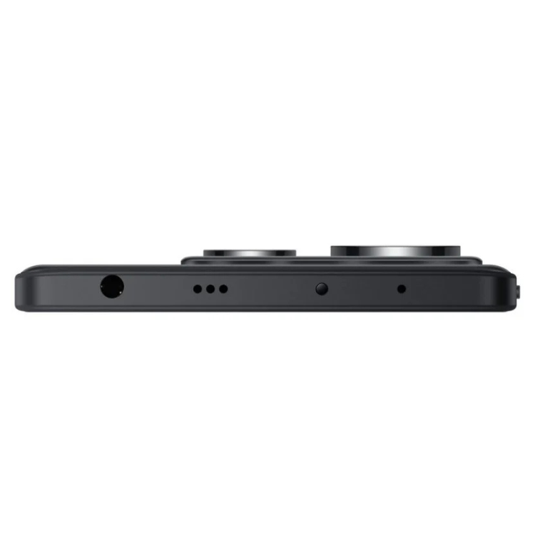 Xiaomi Redmi Note 14 5G preto, vista lateral com câmeras e entradas.