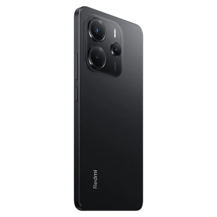 Smartphone Xiaomi Redmi Note 14 preto, 8GB/256GB, câmara tripla, logotipo Redmi na parte inferior.