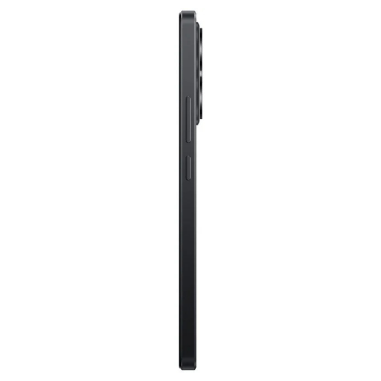 Xiaomi Redmi Note 14 preto, lado esquerdo com câmaras e botões.