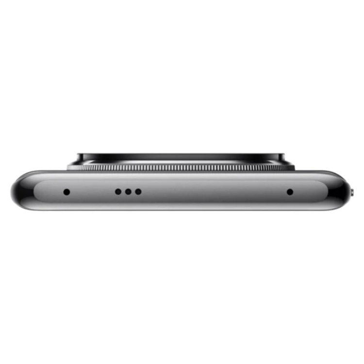 Smartphone Xiaomi Redmi Note 14 Pro+ 5G preto, vista lateral, com detalhes de alto-falantes e câmera.