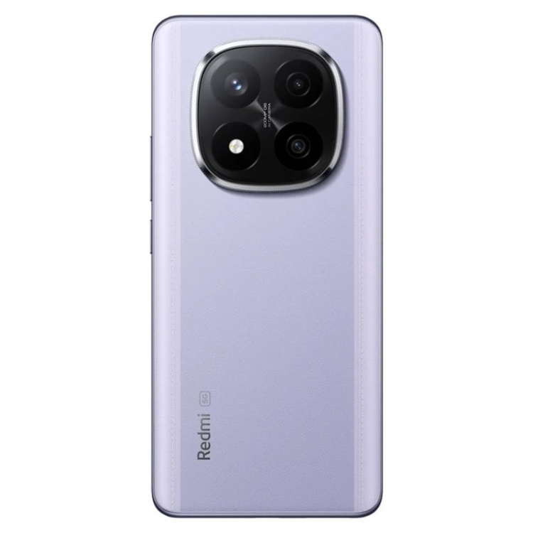 Smartphone Xiaomi Redmi Note 14 Pro+ 5G, cor roxa, câmara tripla na parte traseira, logotipo Redmi e 5G.