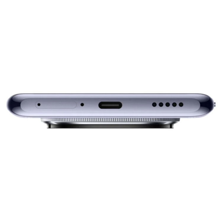 Smartphone Xiaomi Redmi Note 14 Pro+ 5G, roxo, lado inferior com várias aberturas e entrada USB.