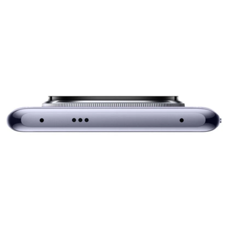 Smartphone Xiaomi Redmi Note 14 Pro+ 5G, cor roxa, lado inferior com três microfones e abertura para cartão SIM.