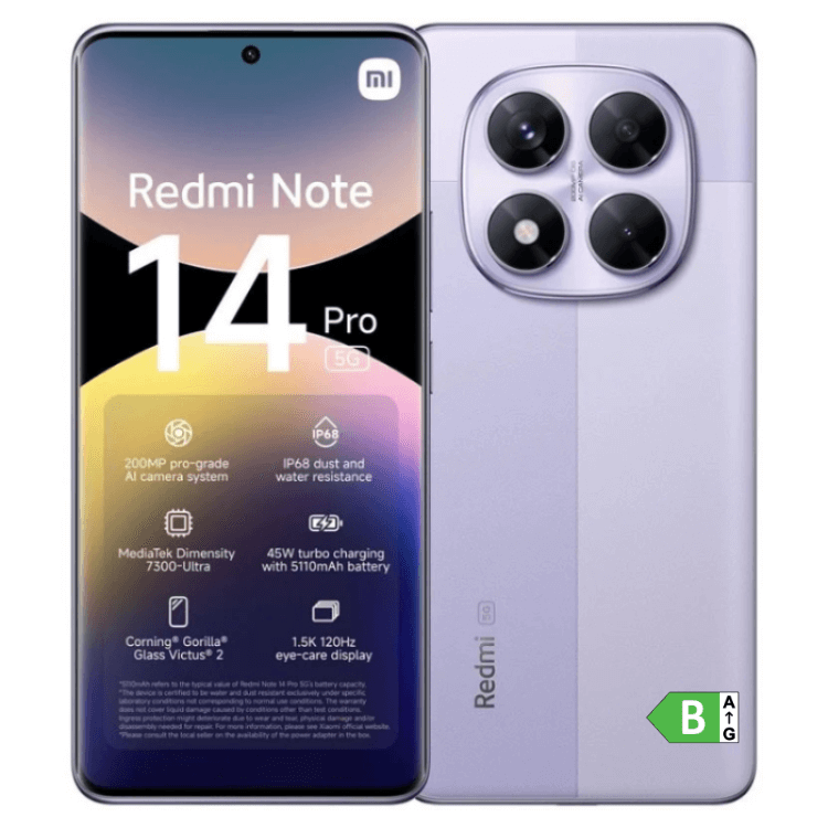 Smartphone Xiaomi Redmi Note 14 Pro 5G roxo, 8GB/256GB, câmaras quádruplas.