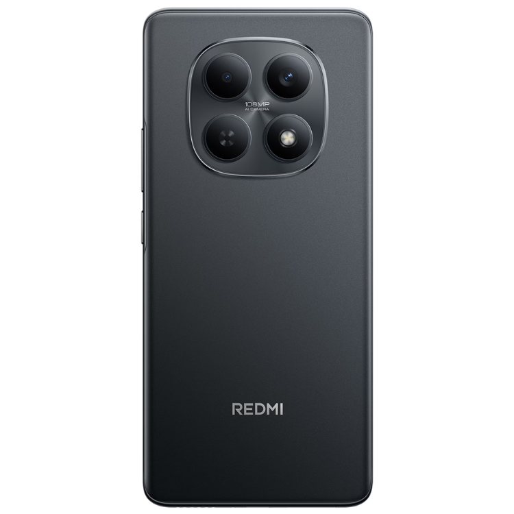 Smartphone Xiaomi Redmi preto com quatro câmeras na parte traseira.
