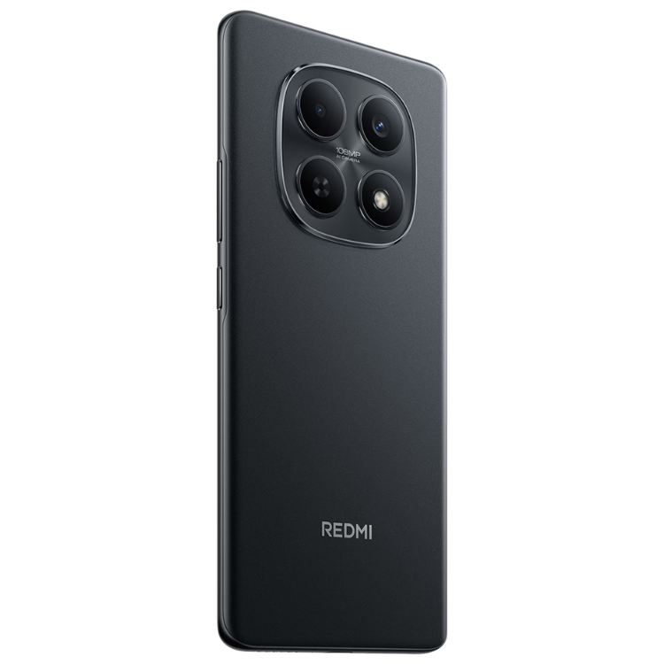 Smartphone Xiaomi Redmi preto com quatro câmeras na parte traseira.
