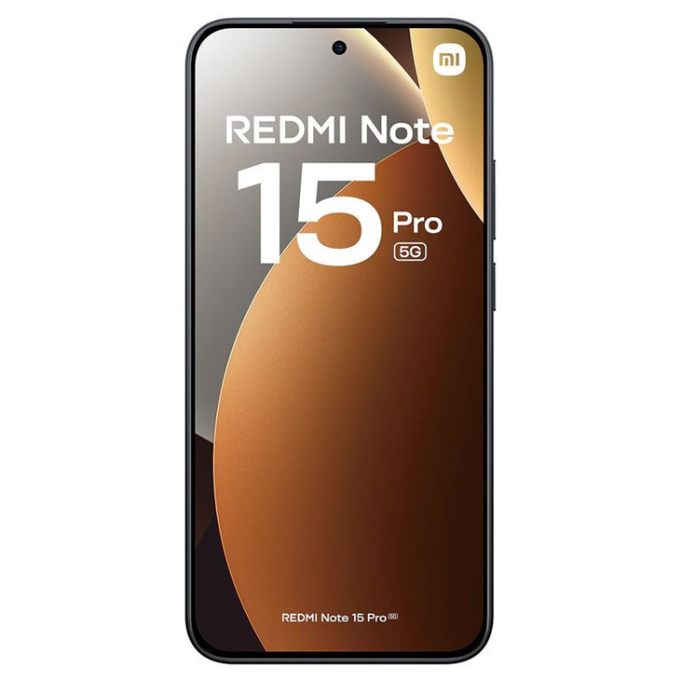 Smartphone Xiaomi Redmi Note 15 Pro 5G, preto, com ecrã colorido e logotipo Mi.