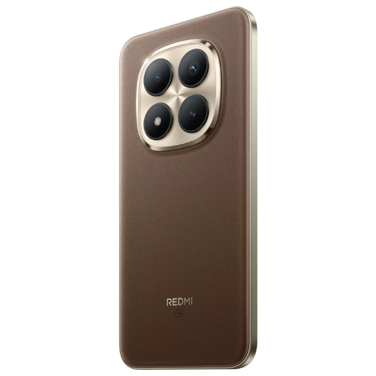 Smartphone Xiaomi Redmi Note 15 Pro+ 5G, castanho, câmaras quádruplas, logotipo Redmi na parte inferior.