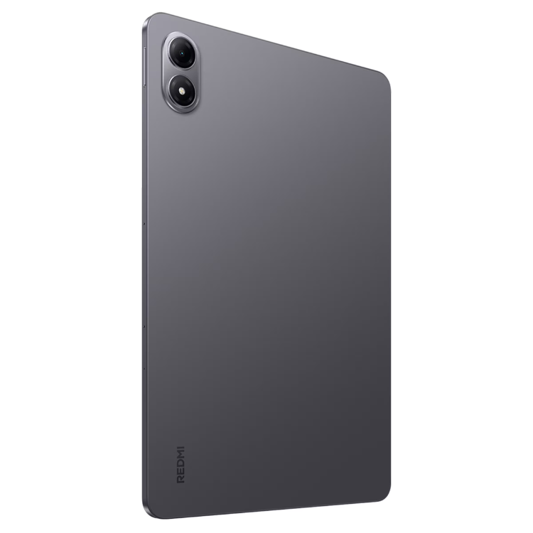 Tablet Xiaomi Redmi Pad 2 Pro cinzento com duas câmaras e logotipo Redmi na parte inferior.