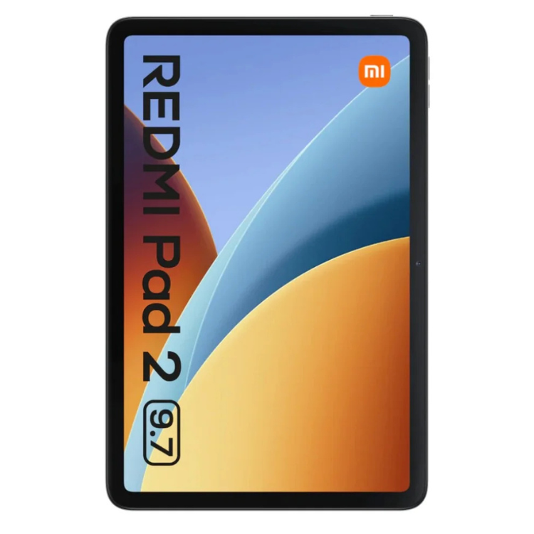 Tablet Xiaomi Redmi Pad 2, 9.7 polegadas, prata, com ecrã colorido e logótipo Xiaomi.