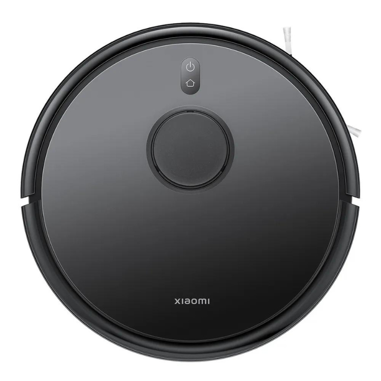 Black Xiaomi robot vacuum cleaner with power and home buttons.