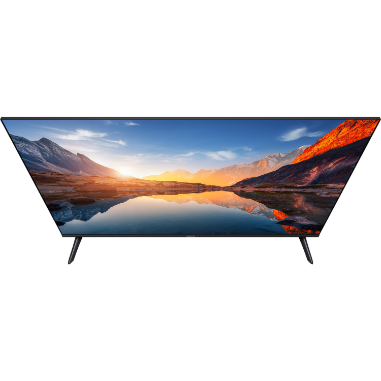 Televisão Xiaomi A 2025 Smart TV HD LED 32" com imagem de montanhas e lago ao pôr do sol.