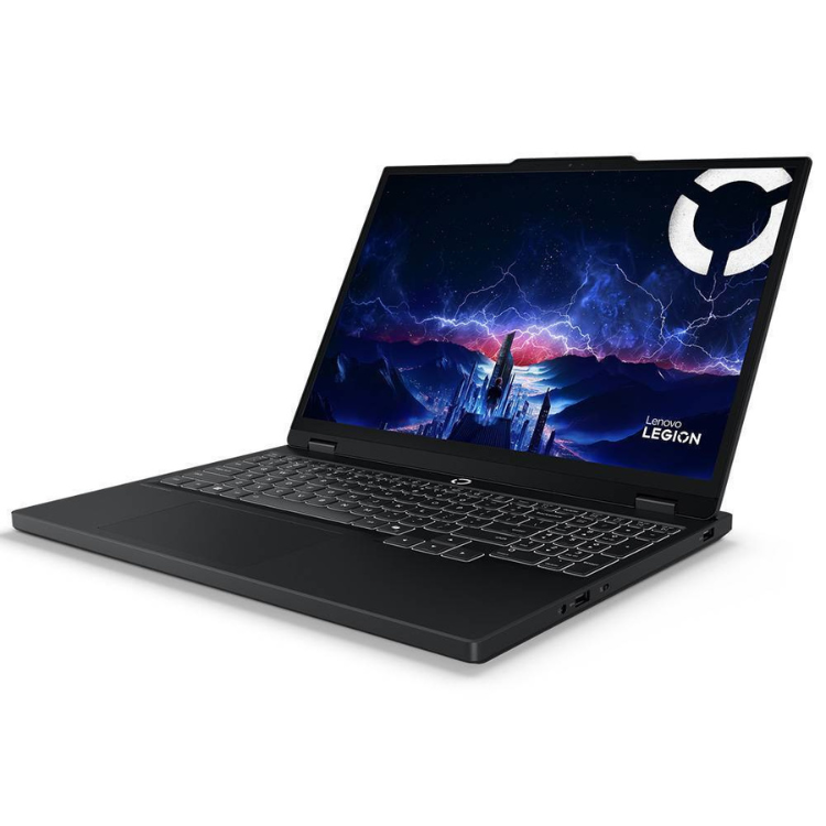 Black Lenovo Legion 5 laptop, 15.1" screen, open on white background.